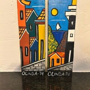 Olinda-PE Handpainted Coastal Village Wall Art - Bright Multicolor Panels